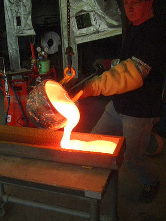 sand casting process pouring iron steel